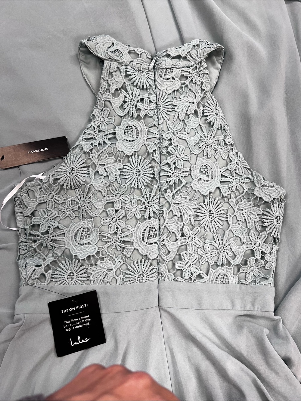 NWT Lulu's Sage Green Lace Halter Maxi Dress - Picture 12 of 14